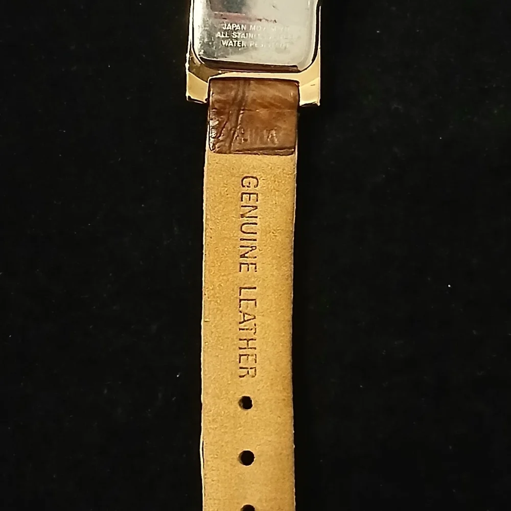 Vintage Genuine Leather Watch KENNETH COLE Women's Brown Rectangle Face Dainty